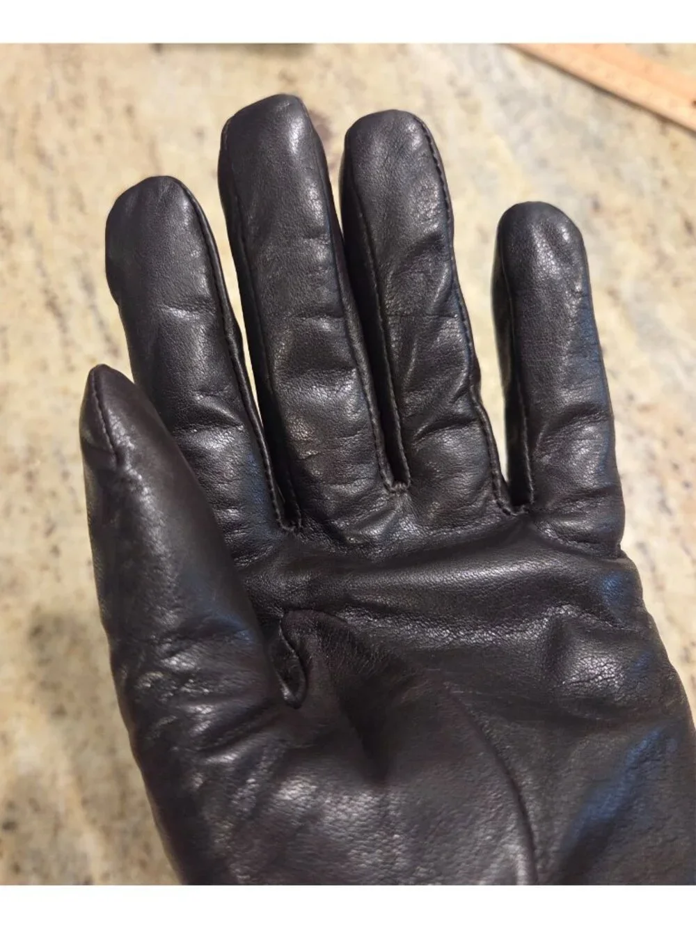 Womens Size M/L Brown Leather Fleece Lined Gloves Scroll Embroidered